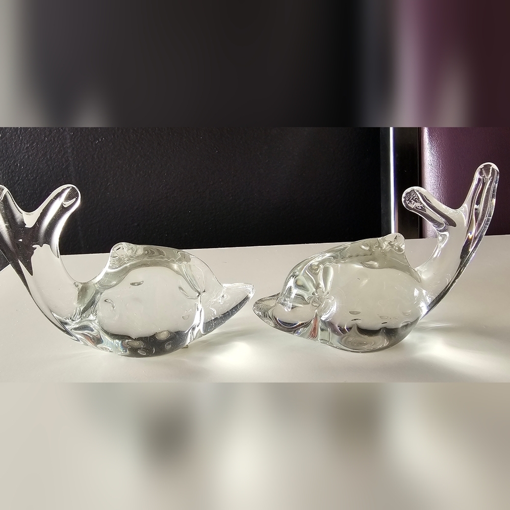 2 Vintage Clear Fancy Dolphin Marlin Sailfish Sail Fish Whale Tail Up Goldfish